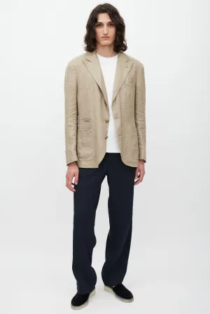Brown Linen Asymmetrical Pocket Blazer